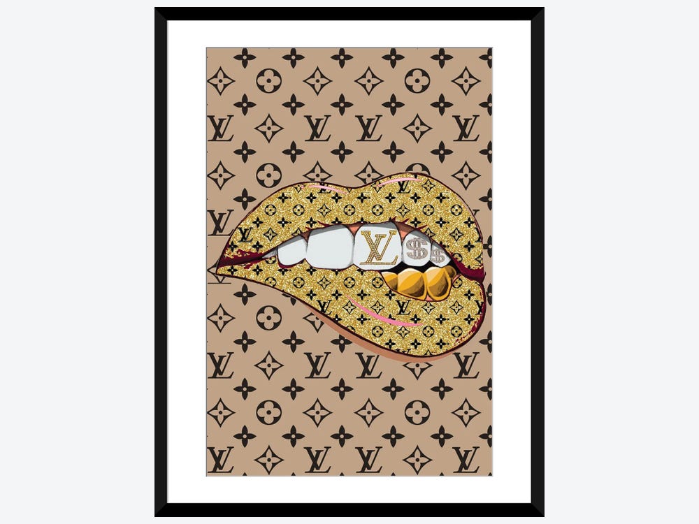 Framed Poster Prints - Bling Louis Vuitton Logo Lips Pattern by Julie Schreiber ( Fashion > Fashion Brands > Louis Vuitton art) - 32x24x1