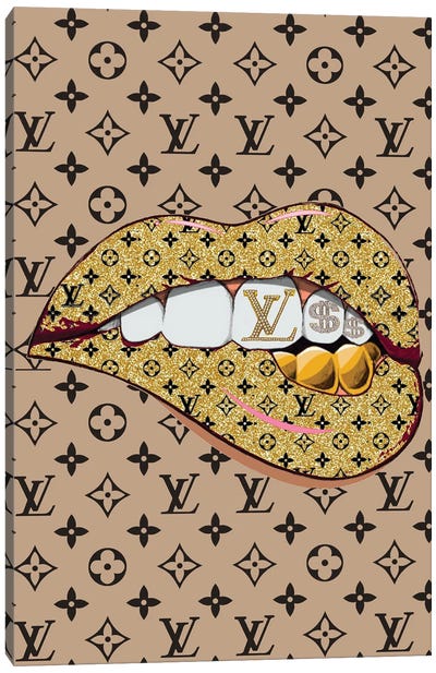 Bling Louis Vuitton Logo Lips Pattern Canvas Art Print - Julie Schreiber