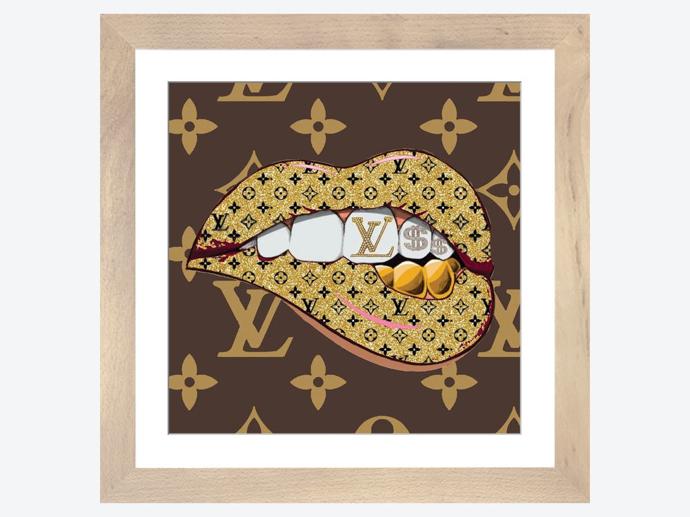 Julie Schreiber Canvas Wall Decor Prints - Louis Vuitton Gold Lips ( Fashion > Fashion Brands > Louis Vuitton art) - 40x26 in