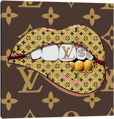 Louis Vuitton Logo Lips Pattern Square Canvas Art Print - Fashion Typography