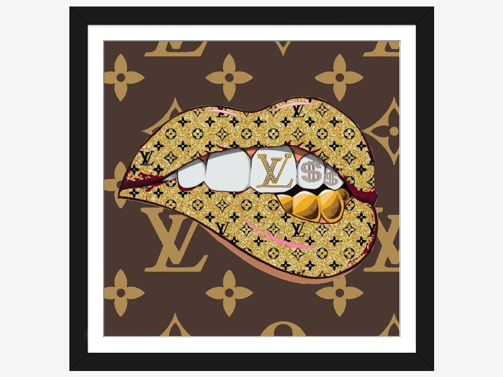 Bling Louis Vuitton Logo Lips Pattern by Julie Schreiber Fine Art Paper Print ( Fashion > Fashion Brands > Louis Vuitton art) - 24x16x.25