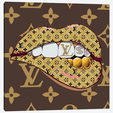 Louis Vuitton Logo Lips Pattern Square Canvas Print #JUE148} by Julie Schreiber Canvas Artwork