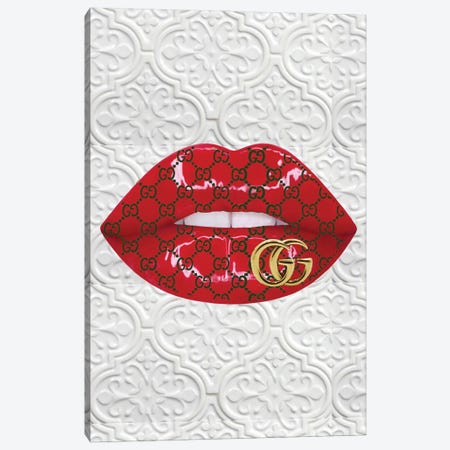 Gucci Logo Red Lips Pattern Canvas Print #JUE151} by Julie Schreiber Canvas Art Print
