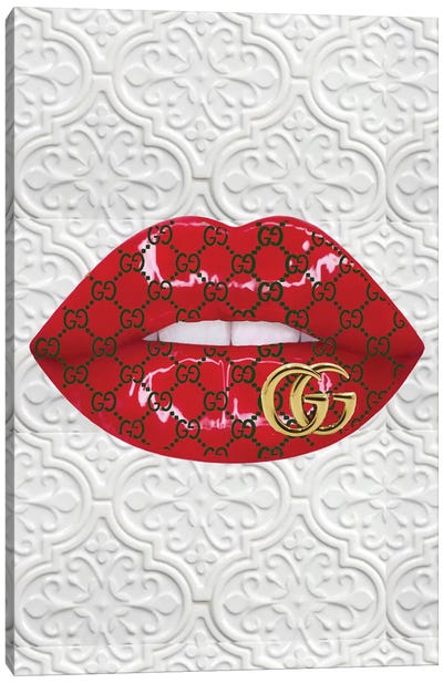 Gucci Logo Red Lips Pattern Canvas Art Print