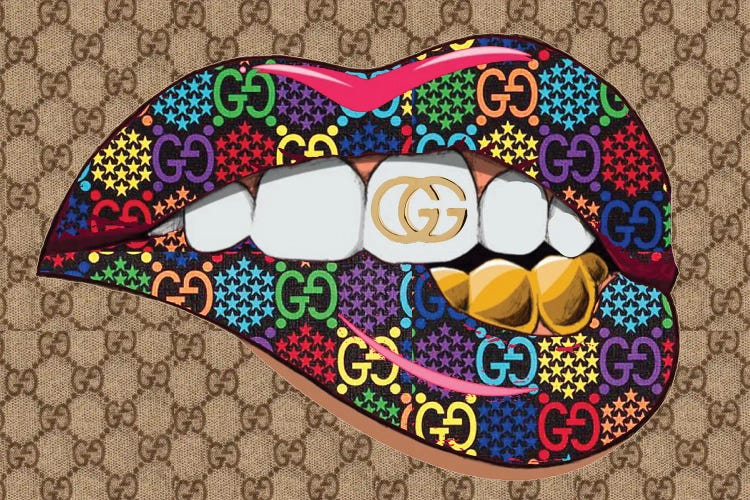 Gucci Logo Lips Pattern With Gold Teeth