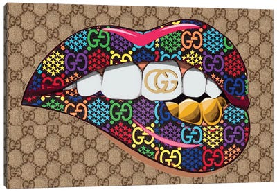 Gucci Logo Lips Pattern With Gold Teeth Canvas Art Print - Julie Schreiber