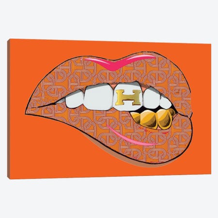 Hermès Orange Logo Lips Pattern Canvas Print #JUE158} by Julie Schreiber Canvas Print