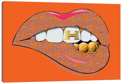 Hermès Orange Logo Lips Pattern Canvas Art Print - Julie Schreiber