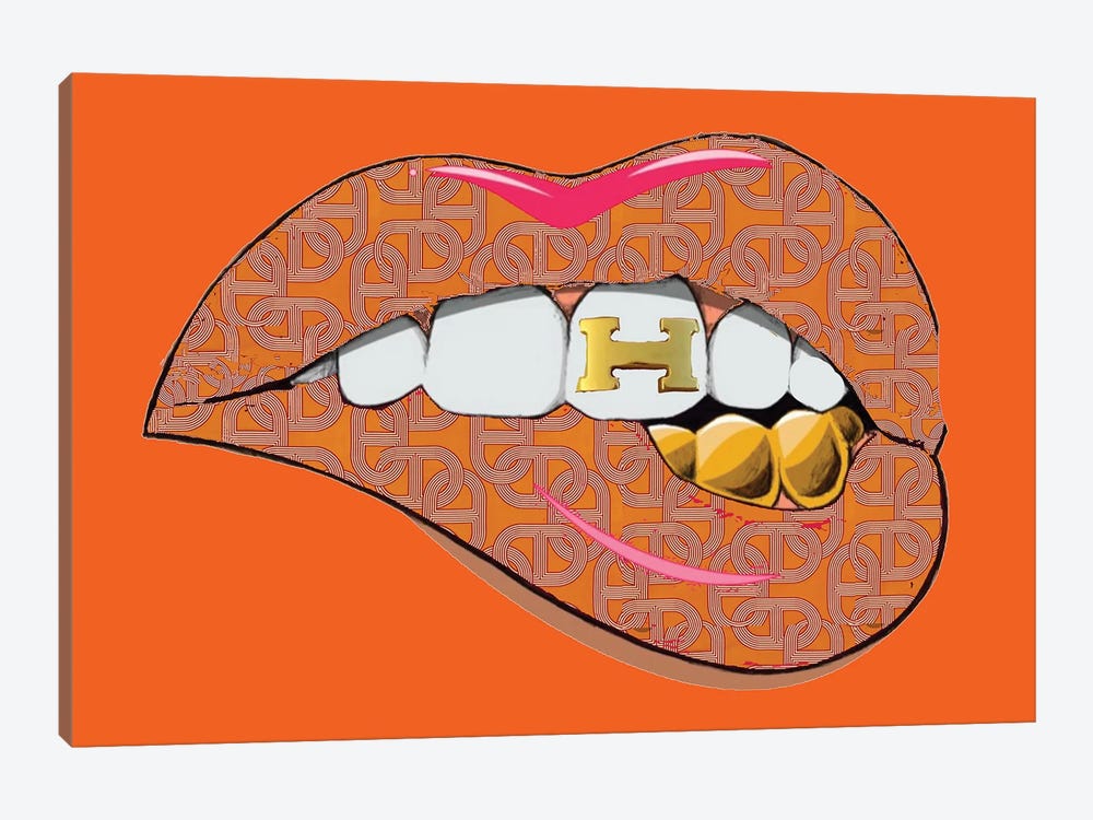 Hermès Orange Logo Lips Pattern by Julie Schreiber 1-piece Canvas Print