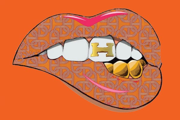 Hermés: Hermès Orange Logo Lips Pattern by Julie Schreiber
