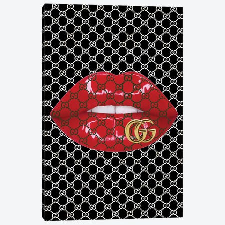Red Gucci Logo Lips Pattern Art Print by Julie Schreiber | iCanvas