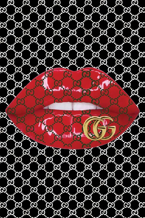 Black And White Gucci Logo Lips Pattern