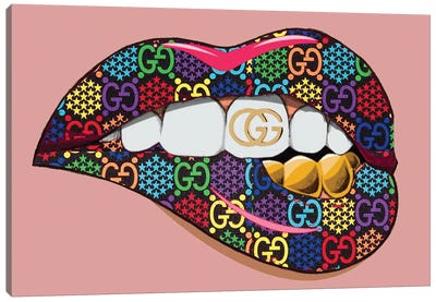 Gucci Logo Lips Pattern In Pink Canvas Art Print - Similar to Andy Warhol