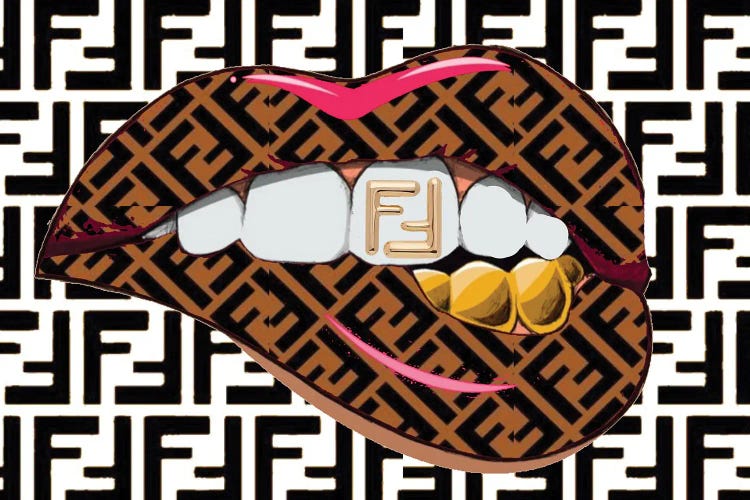 Fendi Black And White Logo Lips Pattern