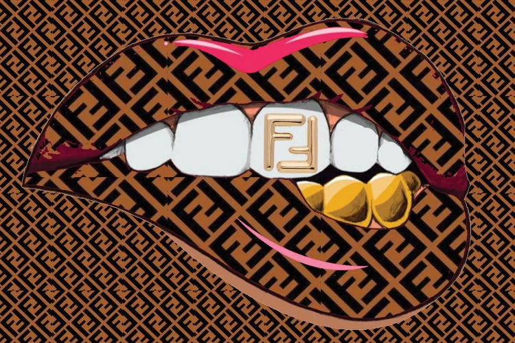 Fendi Logo Lips Pattern With Gold Logo Teeth