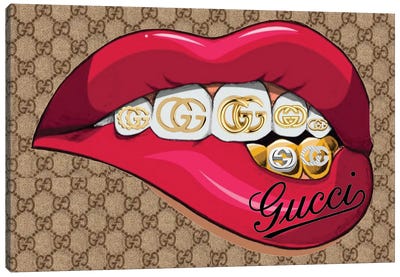 Gucci Logo Grills Lips Canvas Art Print - Julie Schreiber