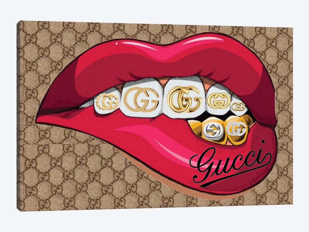 Gucci Logo Grills Lips by Julie Schreiber 1-piece Canvas Print