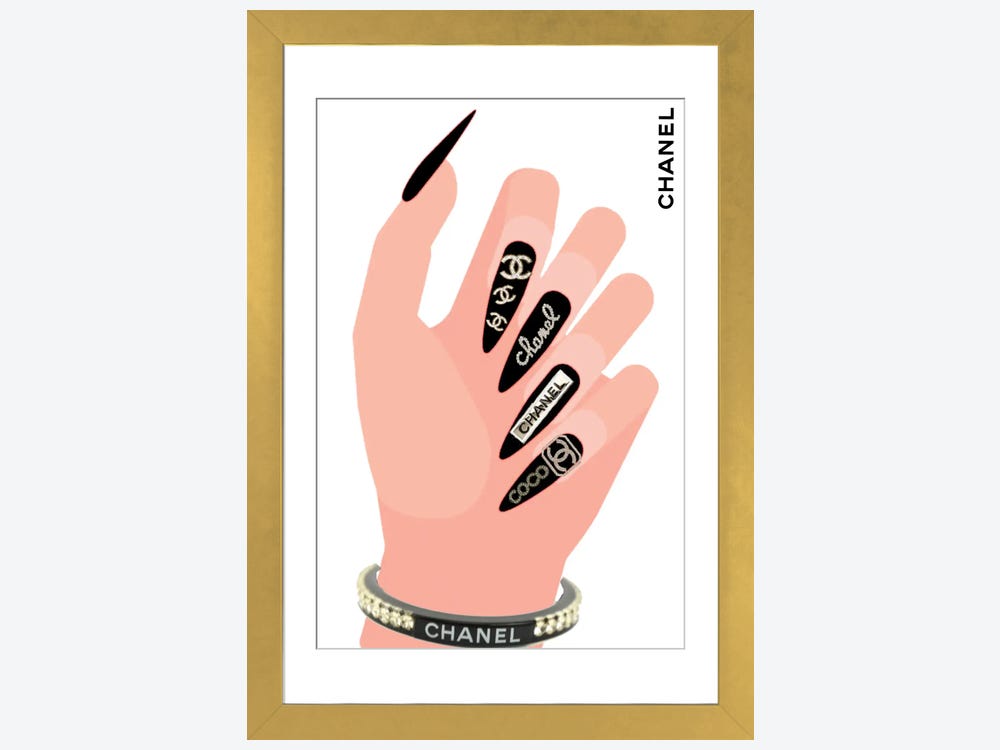 Framed Canvas Art (Champagne) - Designer Stiletto Nails Featuring Gucci, Louis Vuitton, Chanel, Fendi, and Hermes by Julie Schreiber ( Fashion > Fendi