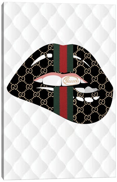 Gucci Black Logo Gold Tooth Lips Canvas Art Print - Julie Schreiber