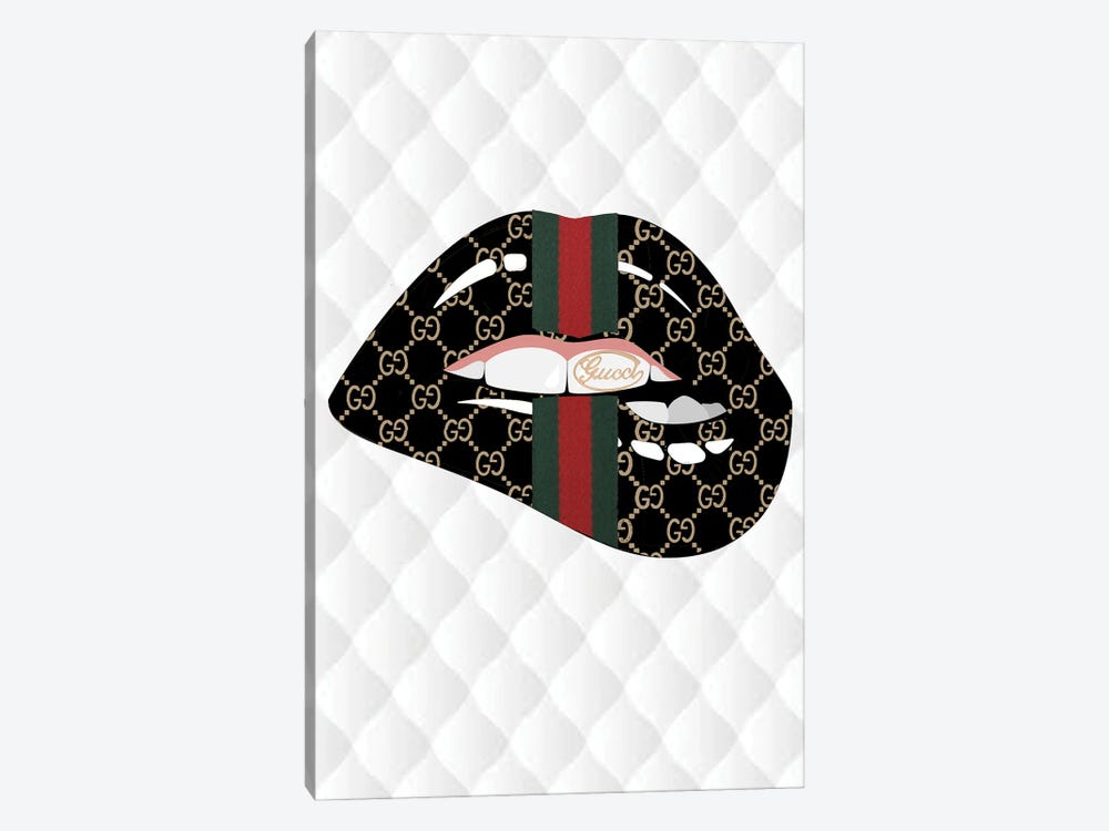 Gucci Black Logo Gold Tooth Lips by Julie Schreiber 1-piece Canvas Art Print