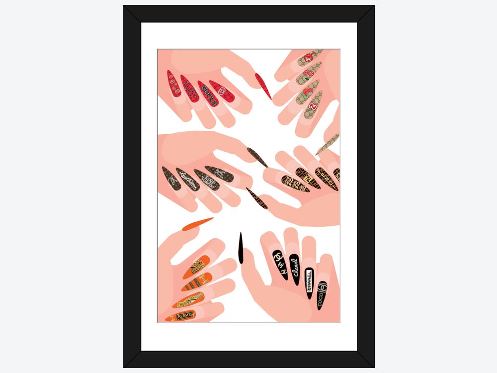 iCanvas Designer Stiletto Nails Featuring Gucci, Louis Vuitton, Chanel, Fendi, and Hermes Art by Julie Schreiber Canvas Art Wall Decor ( Fashion >