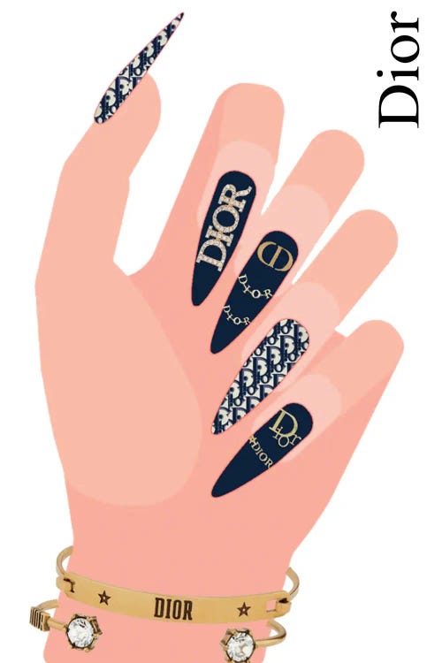 Julie Schreiber Canvas Prints - Dior Stiletto Nails with Nail Art ( Fashion > Fashion Brands > Dior art) - 26x18 in