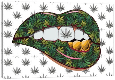 Cannabis Marijuana Lips Canvas Art Print - Marijuana