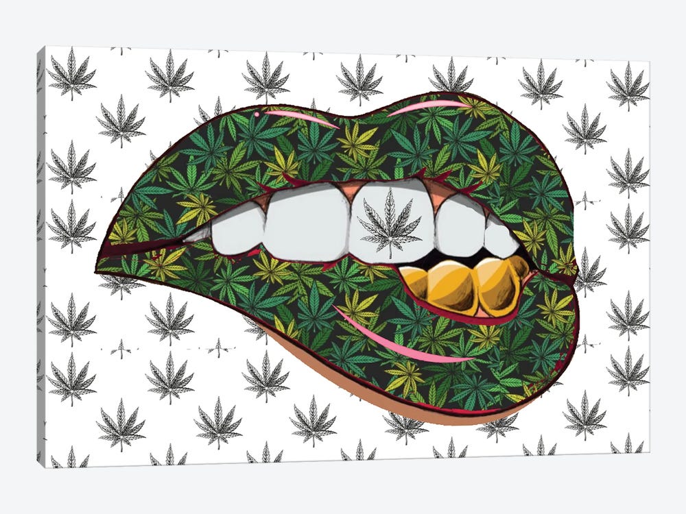 Cannabis Marijuana Lips by Julie Schreiber 1-piece Art Print