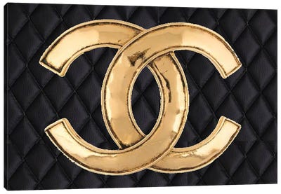 Chanel Gold Quilted Logo Canvas Art Print - Black, White & Gold Art