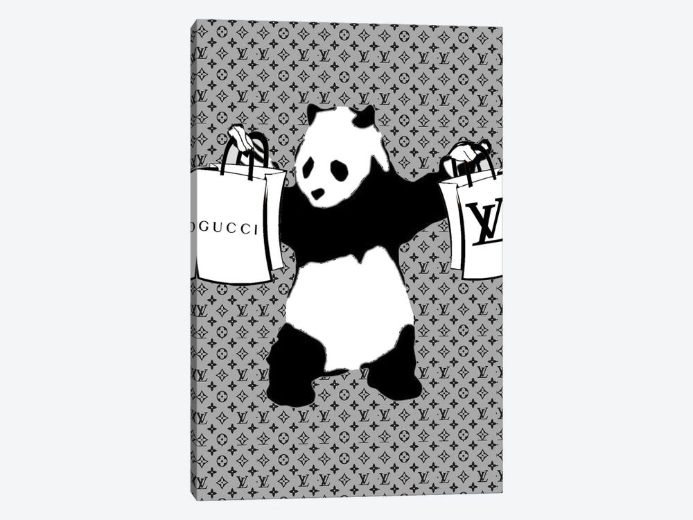 Old Flower Pattern Shopping Bag Panda With Guns by Julie Schreiber 1-piece Canvas Art