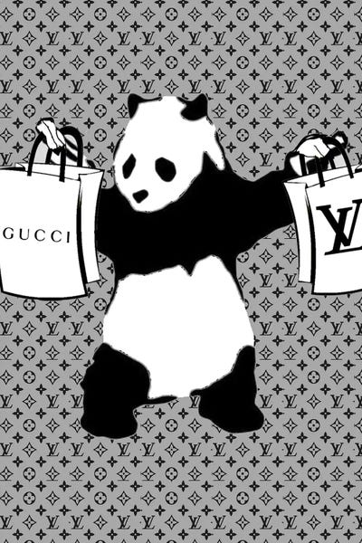 Shopping: Old Flower Pattern Shopping Bag Panda With Guns by Julie Schreiber