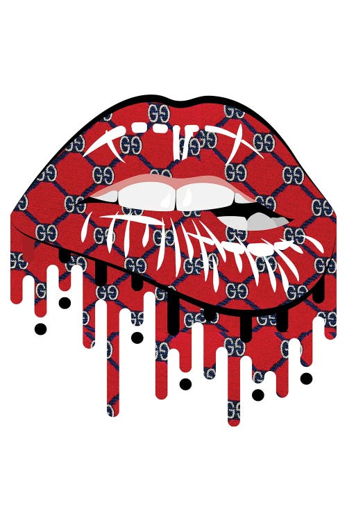 Gucci Logo Dripping Lips Canvas Print by Julie Schreiber | iCanvas