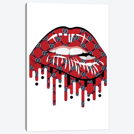Gucci Logo Dripping Lips Canvas Print #JUE20} by Julie Schreiber Canvas Artwork