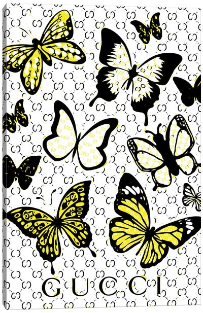 Gucci Butterflies Abstract Yellow Canvas Art Print - Gucci Art
