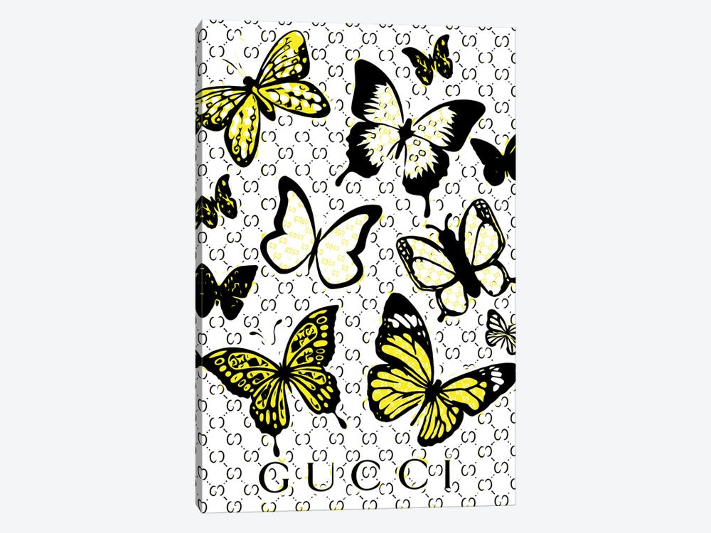 Gucci Butterflies Abstract Yellow by Julie Schreiber 1-piece Canvas Art Print