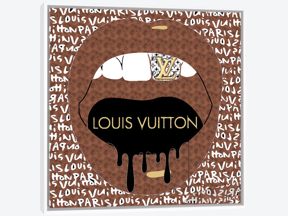 Framed Canvas Art (White Floating Frame) - Louis Vuitton Graffiti Lips by Julie Schreiber ( Fashion > Fashion Brands > Louis Vuitton art) - 26x18 in