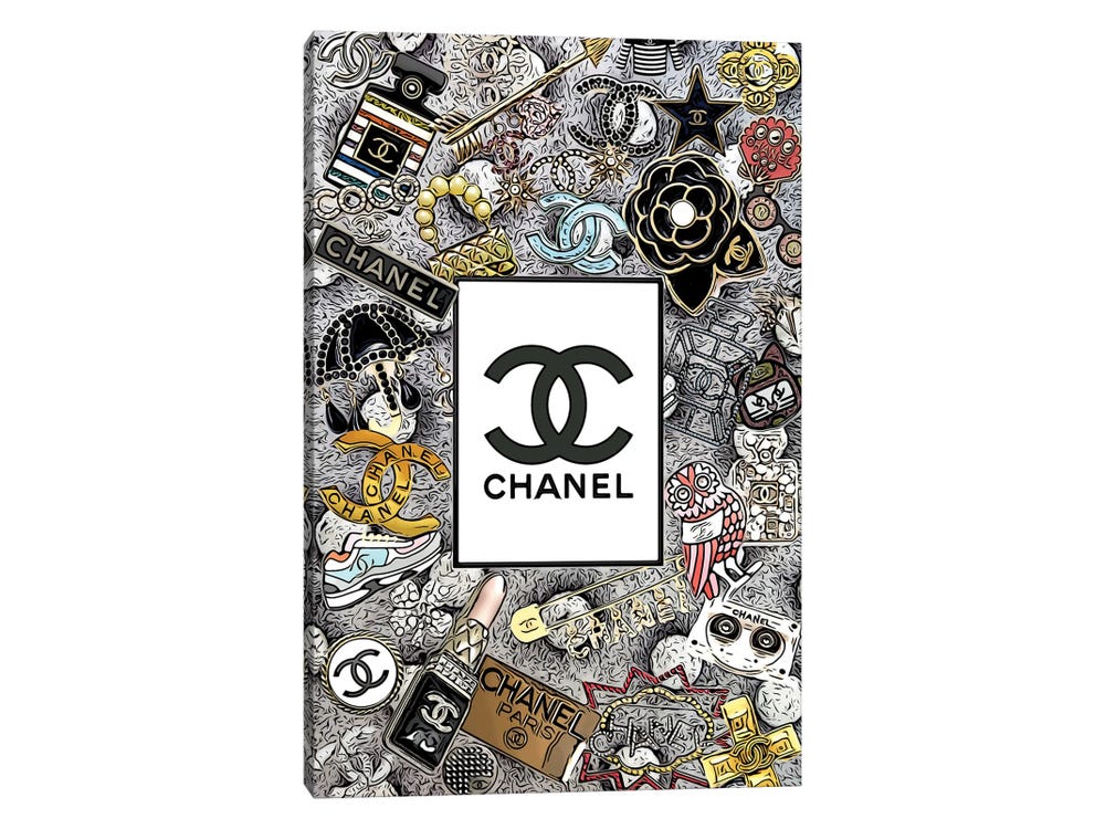Julie Schreiber Canvas Wall Decor Prints - Chanel Logos Drawing ( Fashion > Hair & Beauty > Perfume Bottles art) - 40x26 in