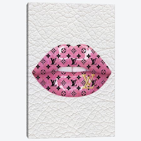 Louis Vuitton Pink Glitter Lips Canvas Print #JUE48} by Julie Schreiber Canvas Artwork