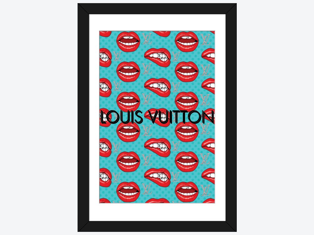 Framed Canvas Art (Champagne) - Louis Vuitton Logo Pop Art by Julie Schreiber ( Fashion > Fashion Brands > Louis Vuitton art) - 26x18 in