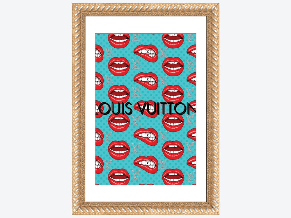 Framed Canvas Art (White Floating Frame) - Louis Vuitton Abstract Art by Julie Schreiber ( Fashion > Hair & Beauty > Lips art) - 18x18 in