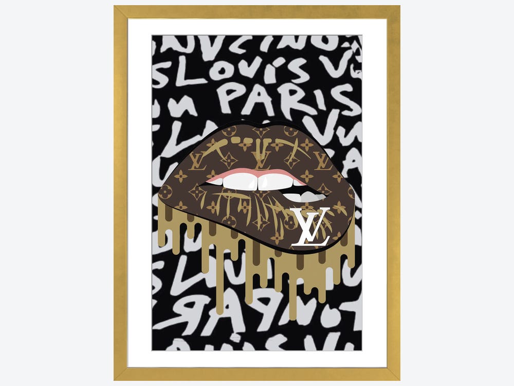 Framed Canvas Art (White Floating Frame) - Louis Vuitton Dripping Logo Pattern by Julie Schreiber ( Fashion > Fashion Brands > Louis Vuitton art) 