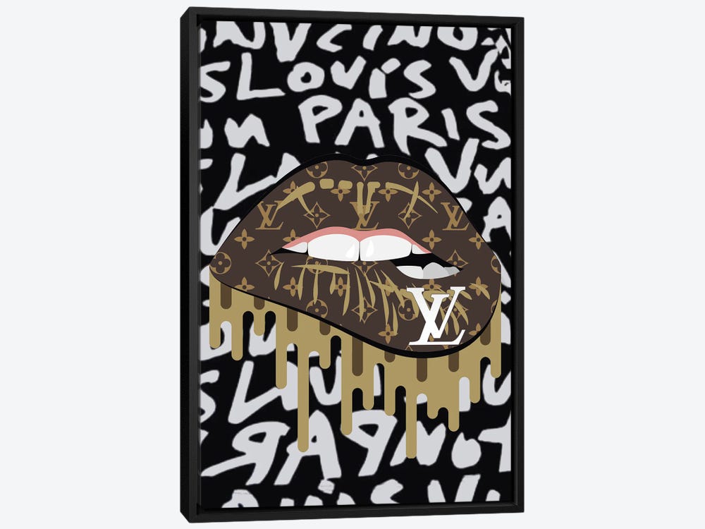 ❤️ Louis Vuitton black lips straw canvas print lv12