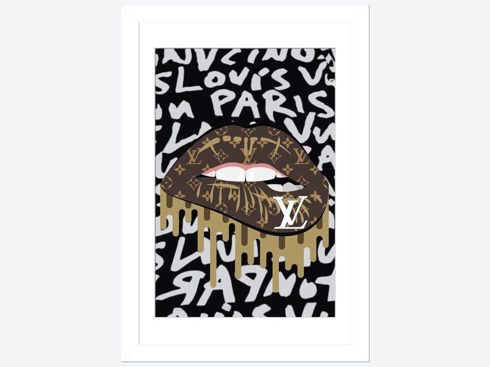 Framed Canvas Art (White Floating Frame) - Louis Vuitton Graffiti Lips by Julie Schreiber ( Fashion > Fashion Brands > Louis Vuitton art) - 26x18 in