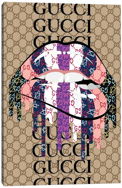 Gucci Classic Logo Dripping Lips Canvas Art Print - Julie Schreiber