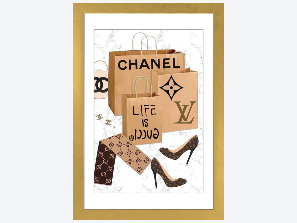 Designer Shopping Trip at Gucci, Chanel, & Louis Vuitton - Canvas Print Wall Art by Julie Schreiber ( Hobbies & lifestyles > Shopping art) - 12x8 in