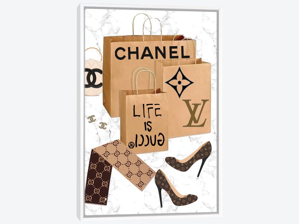 Framed Canvas Art - Designer Stiletto Nails Featuring Gucci, Louis Vuitton, Chanel, Fendi, and Hermes by Julie Schreiber ( Fashion > Fendi art) 