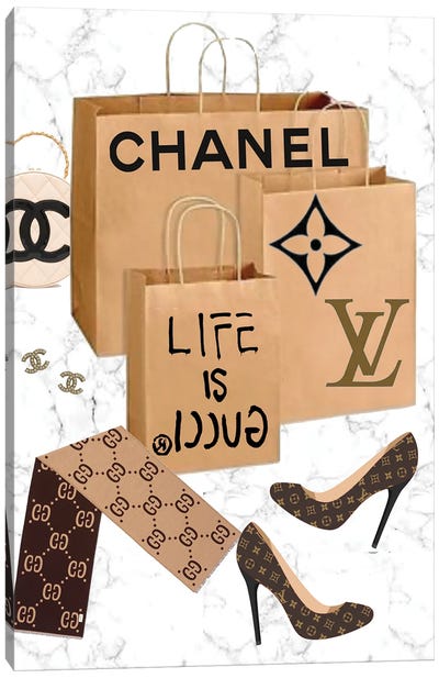 Designer Shopping Trip At Gucci, Chanel, & Louis Vuitton Canvas Art Print - Shoe Art