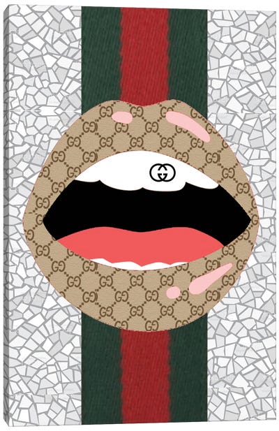 Gucci Brown Logo Lips Canvas Art Print - Gucci Art