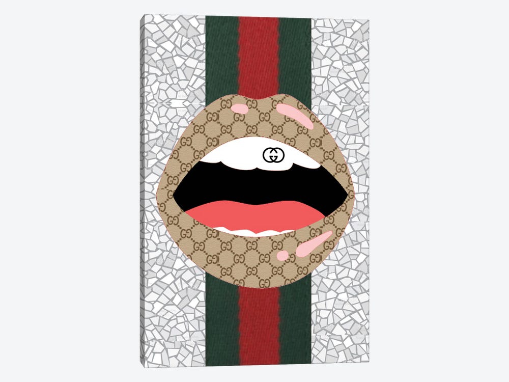 Gucci Brown Logo Lips by Julie Schreiber 1-piece Canvas Print