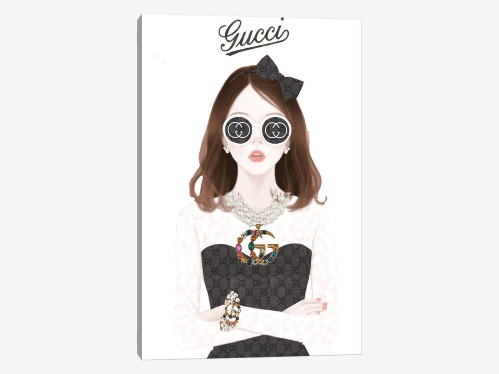 iCanvas Gucci and Louis Vuitton Panda with Guns Art by Julie Schreiber Canvas Art Wall Decor ( Hobbies & lifestyles > Shopping art) - 18x12 in